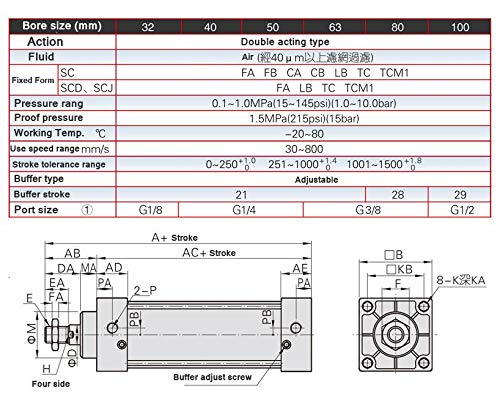 Woljay Pneumatic Air צילינדר SC 32 x 600 PT 1/8 מוט בוכנה דפוק פעולה כפולה נשא: 32 ממ שבץ: 600 ממ