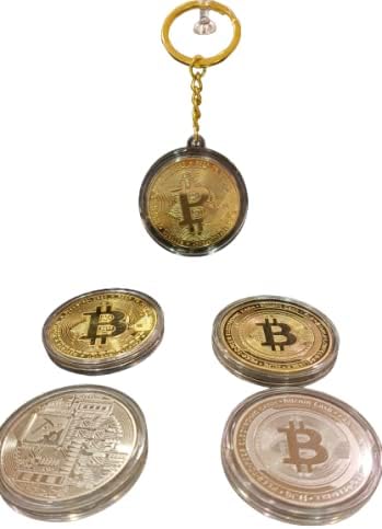 ביטקוין וביטקוין מזומנים זהב וכסף קריפטו 4 עסקת מטבעות, כולל מחזיק מפתחות עבור המועדפים, הזהב, הכסף, גודל אחד מתאים לכולם