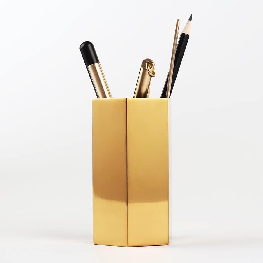 נורדי סגנון משושה עט מחזיק נירוסטה זהב עציץ מתכת אחסון קישוט שולחן העבודה אחסון