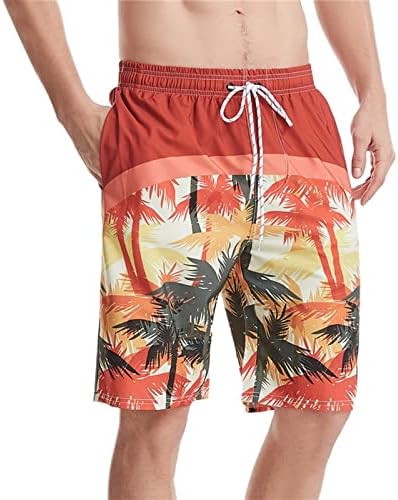 מכנסי לוח גברים קצרים רופפים בכושר עץ קוקוס הדפסים בהוואי בגד ים גזעים בטנה רשת מגניבה וינטג 'מכנסי חוף גלישה