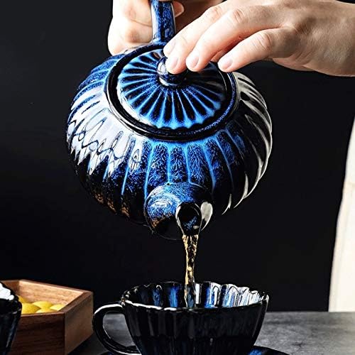 Uxzdx קיבולת גדולה 850 מל קרמיקה כחולה קומקום קונג פו סט תה קפה סט פרח תה תה סט סט עמיד טמפרטורה עמידה בקומקום