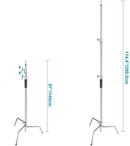 Neewer נירוסטה כבד כבד C-Stand, 5-10 רגל/1.5-3 מטר מתכוונן חצובה יציבה למשקפים, קופסאות רכות, מונוליט, מטריות
