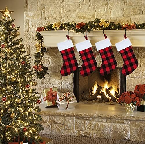 קלור חג המולד אדום שחור שחור גרביים משובצים, 4 חבילות 18 אינץ