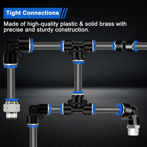 40 יחידות אוויר קו אבזרי חיבור מהיר אוויר צינור אבזרי ערכת, 1/4 3/8 1/2 אינץ צינור חוט מרפק צינור טיז ישר איחוד מחברים