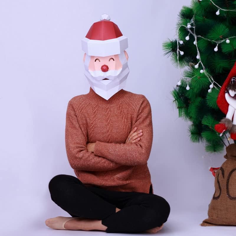 Mumuyilin Santa Claus מסכת דגם לחג המולד מסכה לקוספליי של מסיבת תלבושות, אוריגמי נמוך של נייר תלת מימד 3D, אוריגמי, מתנת מלאכה DIY בעבודת יד