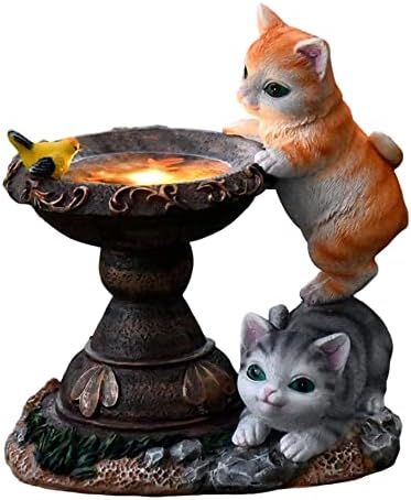 אורות פסלונין, תאורת נוף, קישוט גן חתול LED אטום למים גן סולארי אור שרף פסלי גן לקישוט גן חיצוני 2 חתולים
