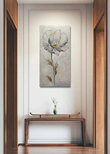 אמנות השראה, ציורי פרחים בגודל 24 על 48 אינץ 'ציור יד שמן 3 ד' מצויר ביד על בד יצירות אמנות מופשטות אמנות עץ בתוך קישוט קיר תלוי ממוסגר