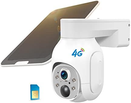 4G LTE סלולרי מצלמת אבטחה חיצונית עם כרטיס SIM, מצלמת PTZ המופעלת על סוללה 3MP ללא WiFi, תמיכה ראיית לילה, אודיו דו כיווני, חיישן תנועה PIR, עובדת עם אפליקציית Ubox