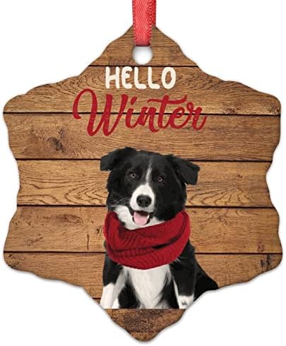 כלב לובש קישוטים לצעיף אדום לעצי חג המולד שלום חורף פומרניאן קישוטי חג המולד מותאמים אישית 2022 קישוטים תלויים לחג חג המולד מתנות לשנה החדשה 3 אינץ '