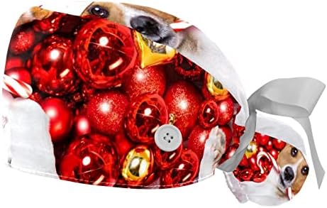 2 מחשבים אחות קרצוף כובעים נשים שיער ארוך, חזיר חג המולד בכובע העבודה המתכוונן האדום של סנטה עם כפתור ורצועת זיעה