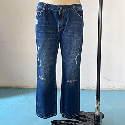 אישה מכנסי טרנינג בתוספת גודל ישר רגל ג 'ינס לנשים קרע מכפלת נמוך מותן ג' ינס לנשים של בתוספת אתלטי