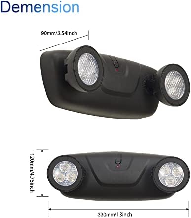 אורות חירום של Tanlux LED עם גיבוי סוללה, שני אורות חירום מסחריים מתכווננים ראש, UL רשום, AC 120/277V, אורות חירום קשיחים לעסקים - 1 חבילה
