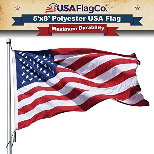 ארהב Flag Co. 5x8 דגל אמריקאי פוליאסטר - כוכבים רקומים ופסים תפור עמדו באזורי רוח קשים, שמש, עפר ולחות. מיוצר בארהב