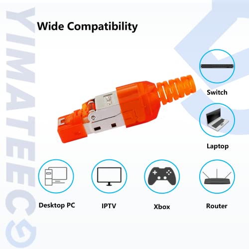 RJ45 CAT6A מחברים ללא כלים נטולי כלים ניתנים לשימוש חוזר לתקעי סיום אתרנט עבור כבל UTP של 23AWG SFTP, 10GBPS 500MHz תקע אינטרנט קל, התקנת שדה מהיר