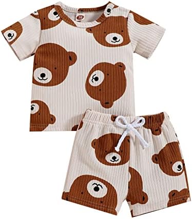 QNFEPKG ילד תינוקות תינוק 2 יחידות תלבושות קיץ ניגודיות לרכב חולצת טריקו מותניים אלסטיים מכנסיים פעוטות בגדי בגדים
