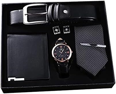אופנה גברים שעון מתנות סט למעלה חגורת עסקים קוורץ שעון יד מתקפל ארנק עניבת חפתים עניבת קליפים עבור גברים אב