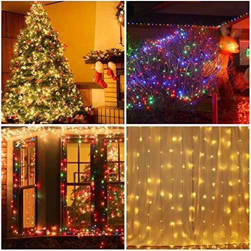 דקוט אורות עץ חג המולד 300 לד מחרוזת פיות אור חוט נחושת ירוק 99 רגל לבן חם וססגוני ניתן לעמעום עם אורות מנצנצים מרוחקים ומסוגלים למסיבת חתונה תפאורה חיצונית מקורה