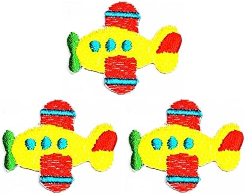 קליינפלוס 3 יחידות. מיני צהוב מטוס קריקטורה תיקון רקום ברזל על תג לתפור על תיקון בגדי רקמת אפליקצית מדבקת בד תפירה דקורטיבי תיקון