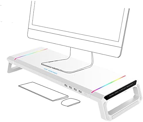 צג Cooskin Stand Riser עם אורות RGB תומכים בנתוני העברה ובטעינה, מארגן שולחן האחסון של מקלדת ועכבר עד 32 אינץ 'למחשב נייד מחשב