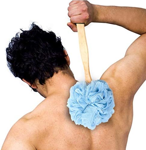 לופה מקלחת, סט ספוג אמבטיה כולל 1 קרצוף אחורי ארוך ומברשת מקלחת לנשים וגברים גוף, מברשת קרצוף לפילינג לשטיפת ספא, כחול וורוד