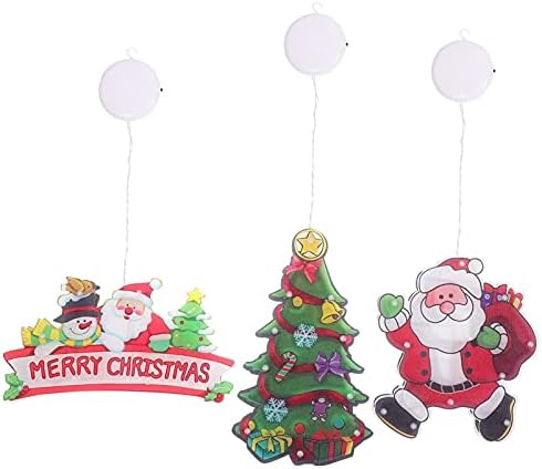 3 יחידות חג המולד תליית קישוטי סנטה קלאוס חג המולד עץ החג שמח סימן אור חג המולד חלון דקורטיבי מנורת עם יניקה כוס עבור חג בית הוביל דקור