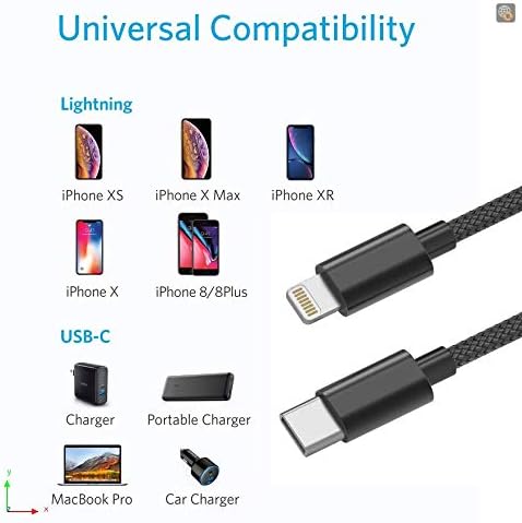 Apple MFI מוסמך USB C לכבל ברק המיוצר עבור iPhone X/XS/XR/XS MAX/8/8 Plus, תומך במשלוח חשמל 4ft