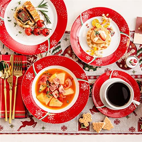 TJLSS חג המולד 60 חלקים חרסינה קומבי-קומבי עם צלחת כוס צלחת צלחת צלחת מרק צלחת ארוחת ערב סכום.