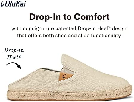 Olukai Kaula Pa'a Kapa's Espadrilles, נעלי פשתן עם פשתן עם עיצוב עקב קלים, יוטה עמידה במים וקלוע סוליות אחיזה רטובות