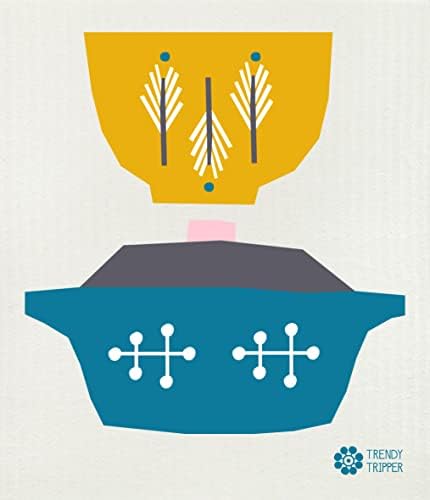 משולש טרנדי שבדי כלים/מטליות ספוג - אנה קובקס עיצובים של אמצע המאה - סט של 3 קומקום/כוסות/קערות