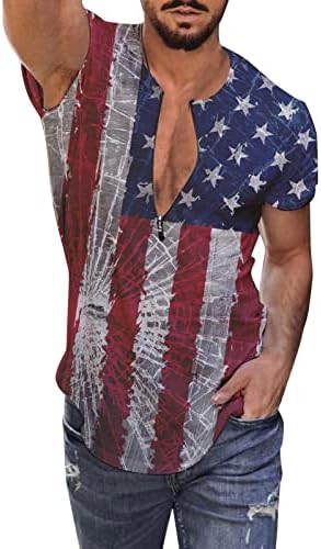 קיץ כושר חולצות גברים חדש לאומי דגל עצמאות יום גברים של חזה רוכסן קצר שרוול ארוך שרוול טוניקות עבור
