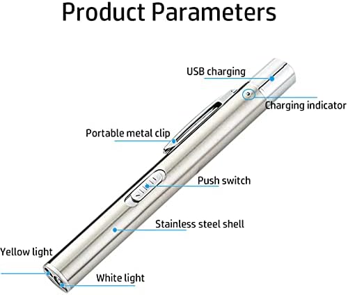 פנס אור יואנטואן פנס, פנס LED נטען USB נטען עם קליפ נירוסטה לקמפינג חיצוני וחירום ביתי