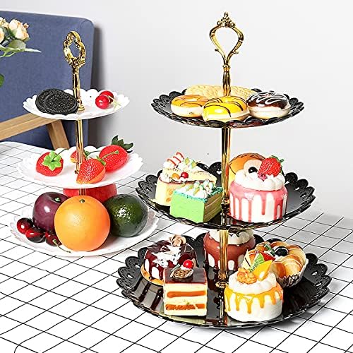 LKXHARLEYA מחזיק עמדת קאפקייקס 3-שכבות, תצוגת פירות קנאי קינוח שולחן אירופית מגדל הגשה למסיבת תה חתונה ליום הולדת, ברור
