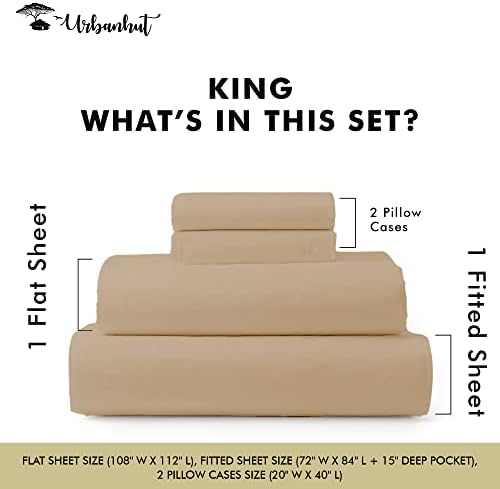 Urbanhut 1000 ספירת חוטים גיליונות קינג כותנה מצריים מגדירים איכות, מיטות מיטות יוקרה למיטה קינג סייז, סדיני מלונות של סאטן מארג, כיס עמוק 16 - חול - חול - חול - חול.