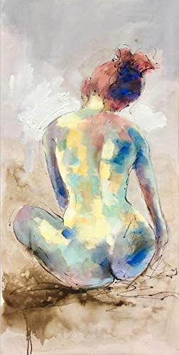 ציור שמן צבוע ביד על בד, ציור שמן גב של אשה עירומה מודרנית מופשטת