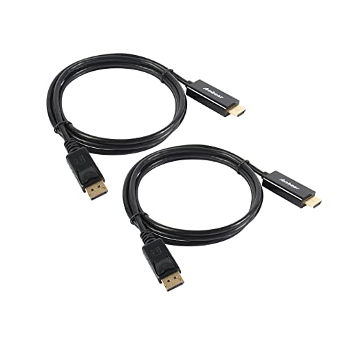 יציאת תצוגה של ANBEAR לכבל HDMI, תצוגה מצופה זהב לתצוגה לכבל HDMI 6 רגל עבור שולחנות עבודה ומחשבים ניידים המופעלים על ידי DisplayPort כדי להתחבר לתצוגות HDMI