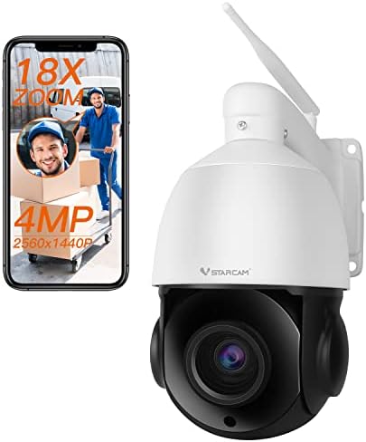 VSTARCAM 4MP PTZ מצלמה חיצונית, מצלמת אבטחה WIFI חכמה של זום אופטי 18X עם תצוגה 360 מעלות, אזעקת איתור מעקב אוטומטית, אודיו דו כיווני, ראיית לילה IR 165ft, IP66 אטום למים עד 256 ג'יגה-בייט TF TF
