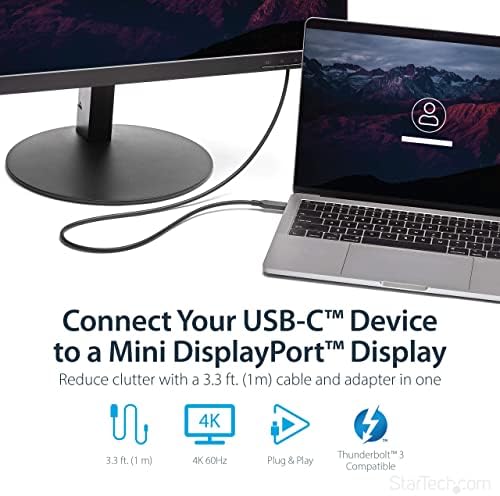 Startech.com 1m / 3 ft USB -C לכבל DisplayPort Mini - 4K 60Hz - שחור - USB 3.1 סוג C ל- MDP מתאם
