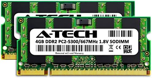 A-Tech 8GB DDR2 667MHz SODIMM PC2-5300 1.8V CL5 200 פינים שאינם ECC ערכת שדרוג זיכרון RAM מחשב נייד ללא מחשב נייד