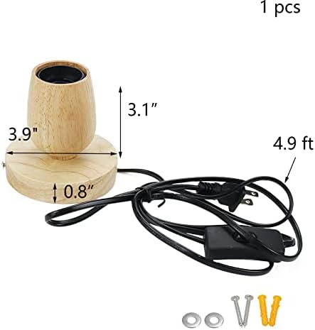 WEALRIT 1 PCS בסיס מנורת שולחן מעץ תעשייתי עם תקע מתג כבל/כיבוי של 4.9 רגל, בסיס מנורת שולחן וינטג
