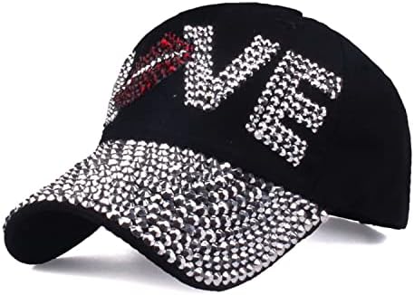 ריינסטון בייסבול כובע לגברים נשים אופנה שמש כובע מתכוונן גולגולת אהבה נוצץ בלינג היפ הופ גולף סנאפבק כובע