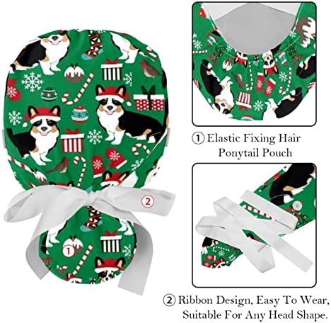 כובעים רפואיים של Ratgdn לנשים עם כפתורים שיער ארוך, כובע עבודה מתכוונן 2 חלקים, גבול מושלג חג המולד