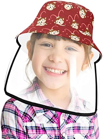כובע מגן למבוגרים עם מגן פנים, כובע דייג כובע אנטי שמש, חיה קריקטורה אדומה של קוף