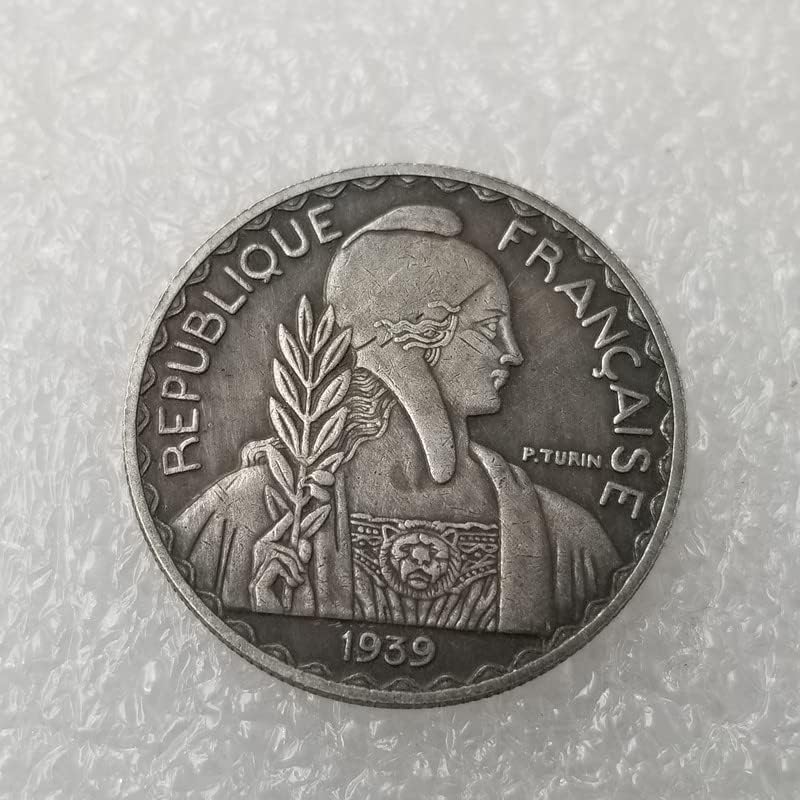 עבודות יד עתיקות 1929 מטבע דולר כסף צרפתי 535