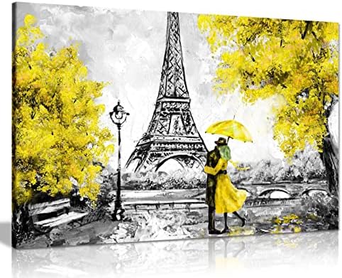 פריז ציור שמן רבייה מגדל אייפל מטרייה צהוב בד קיר אמנות תמונה הדפסת בית תפאורה 91 * 61 סמ