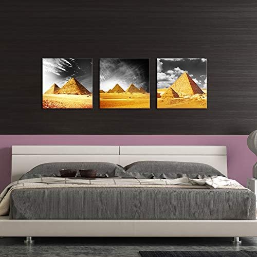 3 פאנל פירמידות מצריות בד קיר בד תמונה כתום אפור לבן תמונה אמנות מודרנית אמבטיה פוסטר דקורטיבי הדפסת דקור בית מוכן לתלייה 12 x12 x3pcs