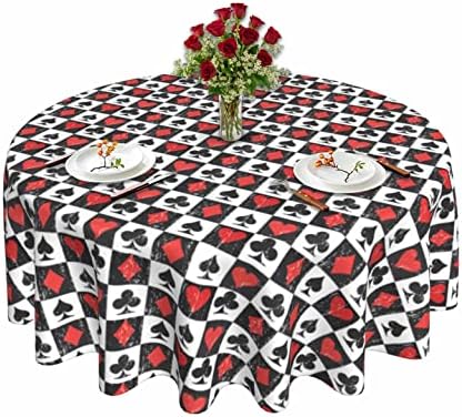 פוקר כרטיס מפת שולחן משובץ מפת שולחן עגול 60 אינץ רחיץ לעשות שימוש חוזר בציר שולחן בד לבית פטיו מסיבת פיקניק ארוחת ערב שולחן דקור