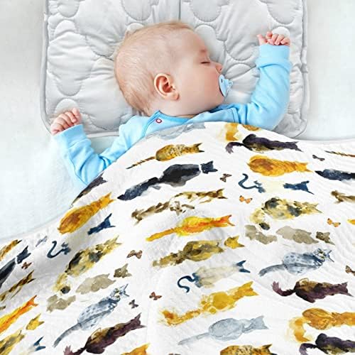 שמיכת שמיכה חוטית פרפרים שמיכת כותנה לתינוקות, קבלת שמיכה, שמיכה רכה קלה רכה לעריסה, טיולון, שמיכות משתלות, 30x40 ב