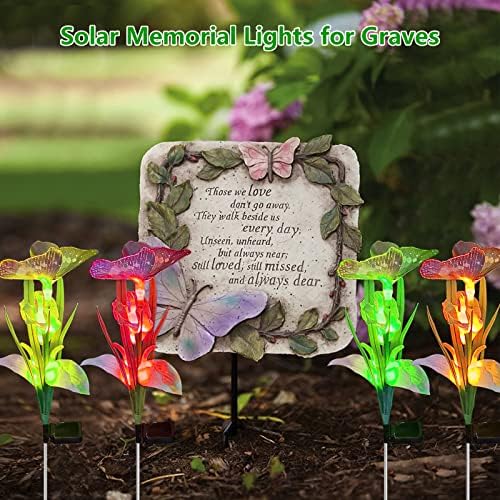 אורות פרחים סולאריים תפאורה לגינה חיצונית - 4 חבילה 7 צבע החלפת LED סולארי פרח שושן עם אורות פרפר 16 פרחי שושן אטומי גן עמידים למים אורות גן גן לחצר פטיו מדשאה