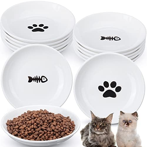 אירנר 10 יחידות קרמיקה חתול קערות עבור מזון האכלה חמוד חתול מנות רדוד חתול צלחות לגורים קטן חיות זיף עייפות הקלה רטוב מזון מקורה חתולים, 6 אינץ